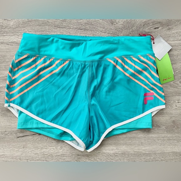 Fila x Christopher Bevans Teal Women’s Tennis Shorts Size Medium UPF 50+ - Picture 1 of 7